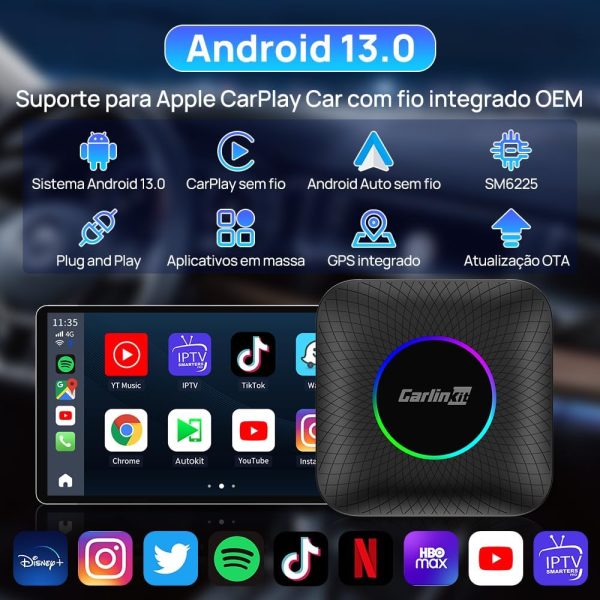 Adaptador sem fio CarlinKit para carros Android Apple CarPlay